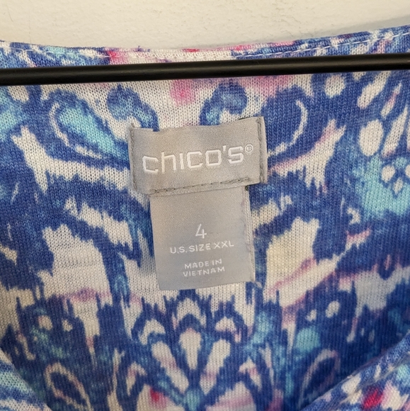 Chico's 100% Linen White Blue Pink Bohemian Split Neck Tunic Shirt - Picture 6 of 8